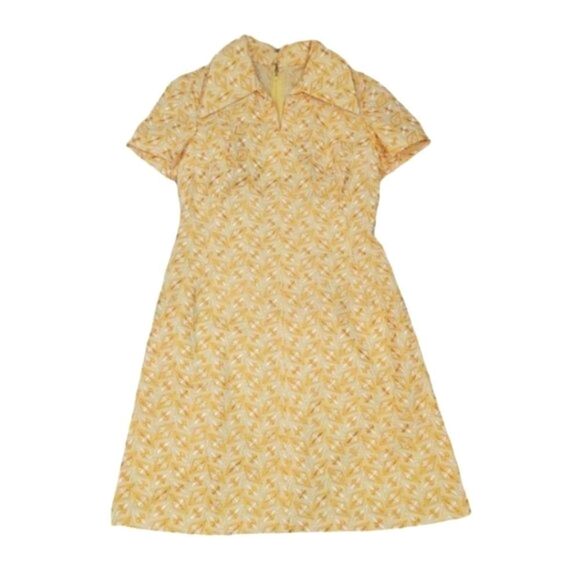 NEW Vintage Handcrafted 60's 70's Geometric Embroidered Yellow Mod Dress Size M - Picture 8 of 13